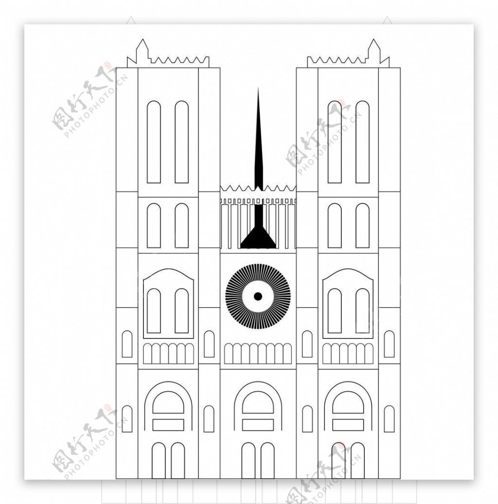 巴黎圣母院线稿图图片