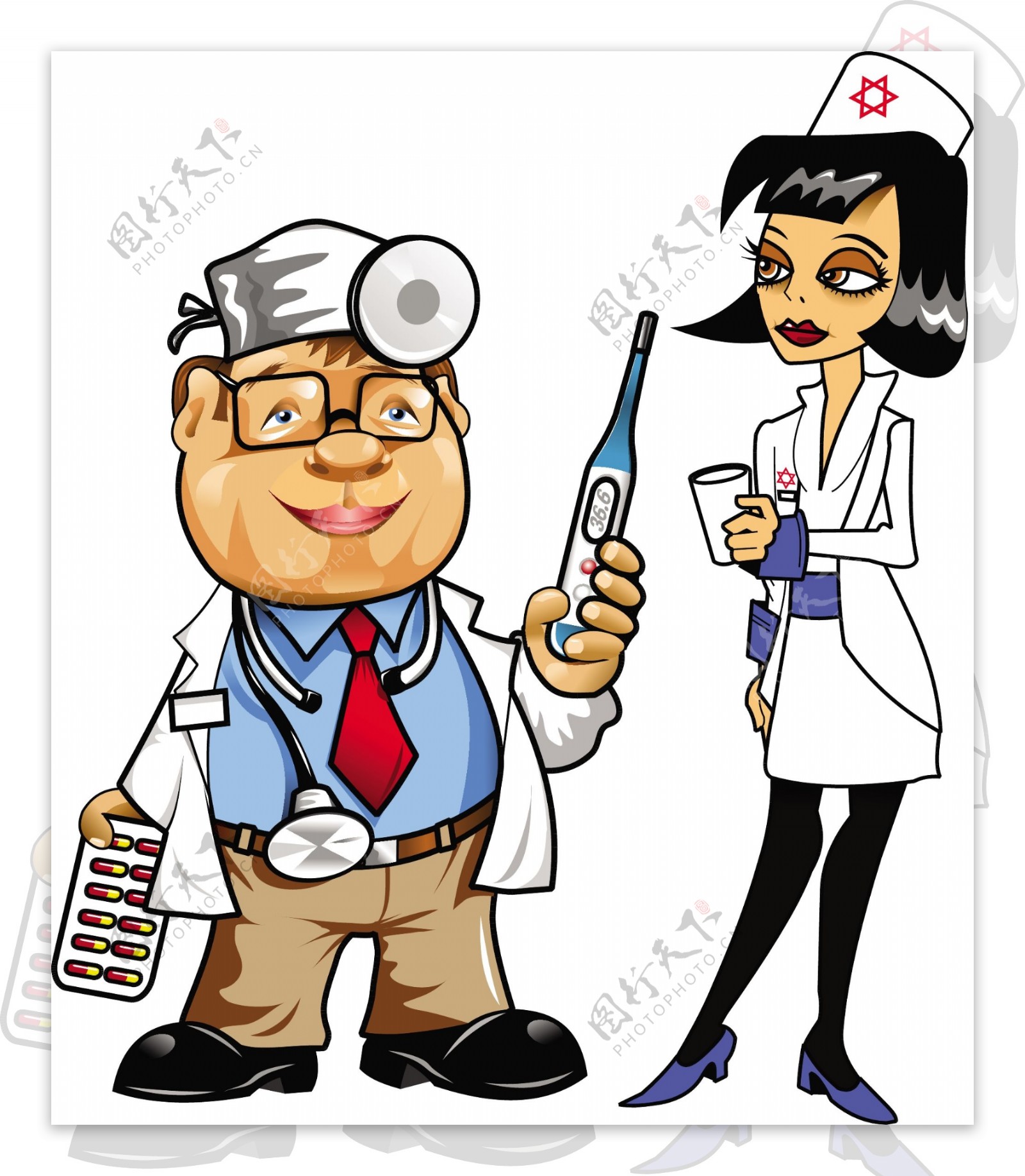 卡通医生护士插画图片