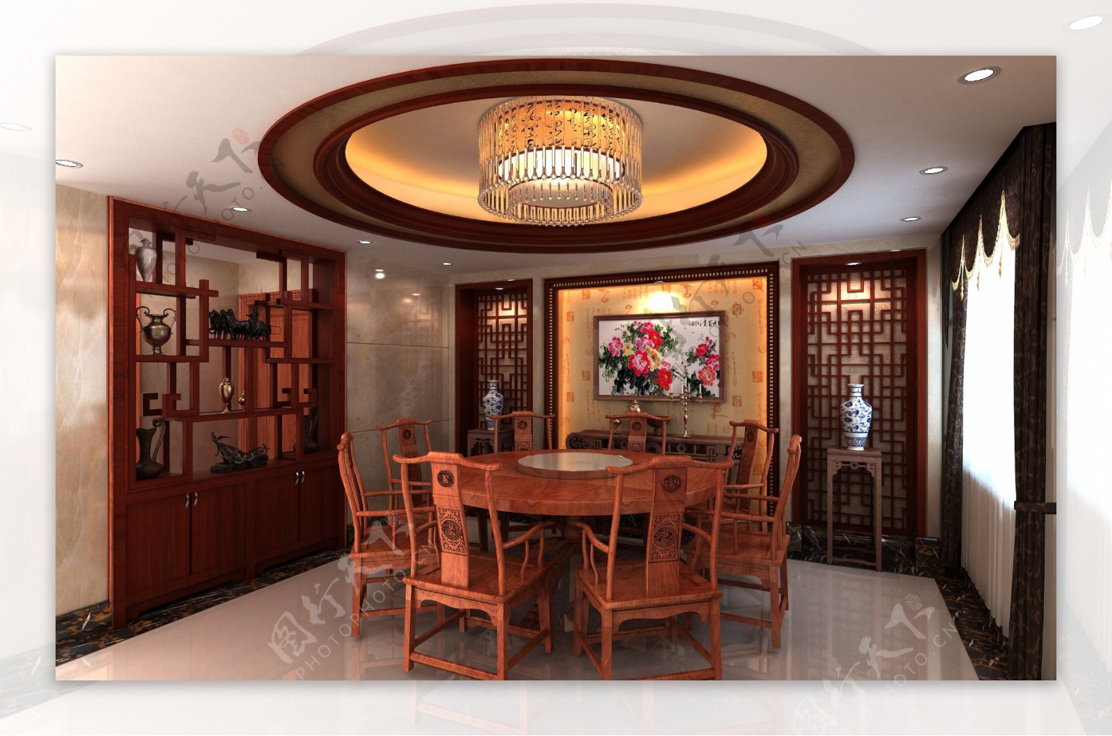 中式餐厅间墙柜设计图片