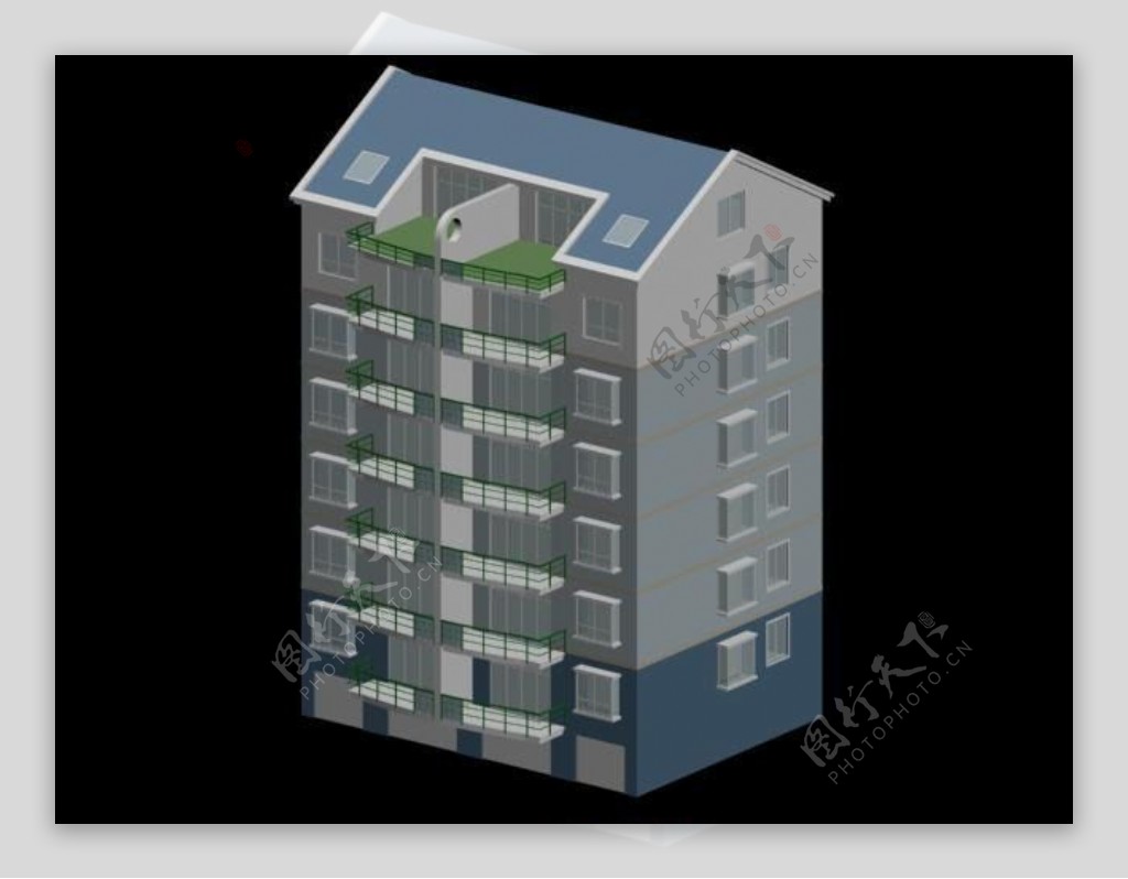 蓝灰色建筑模型