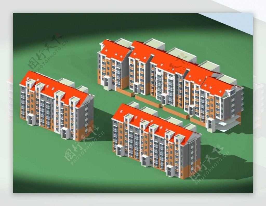 都市住宅区3d多层建筑模型