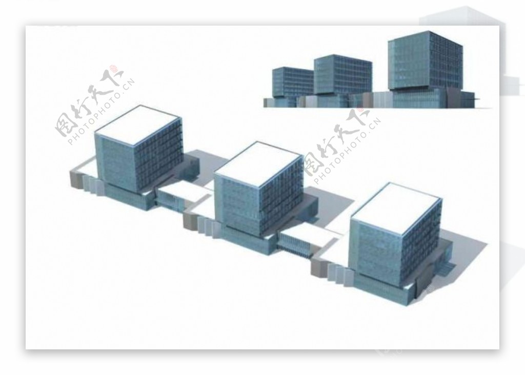 3D现代商业大厦建筑群模型