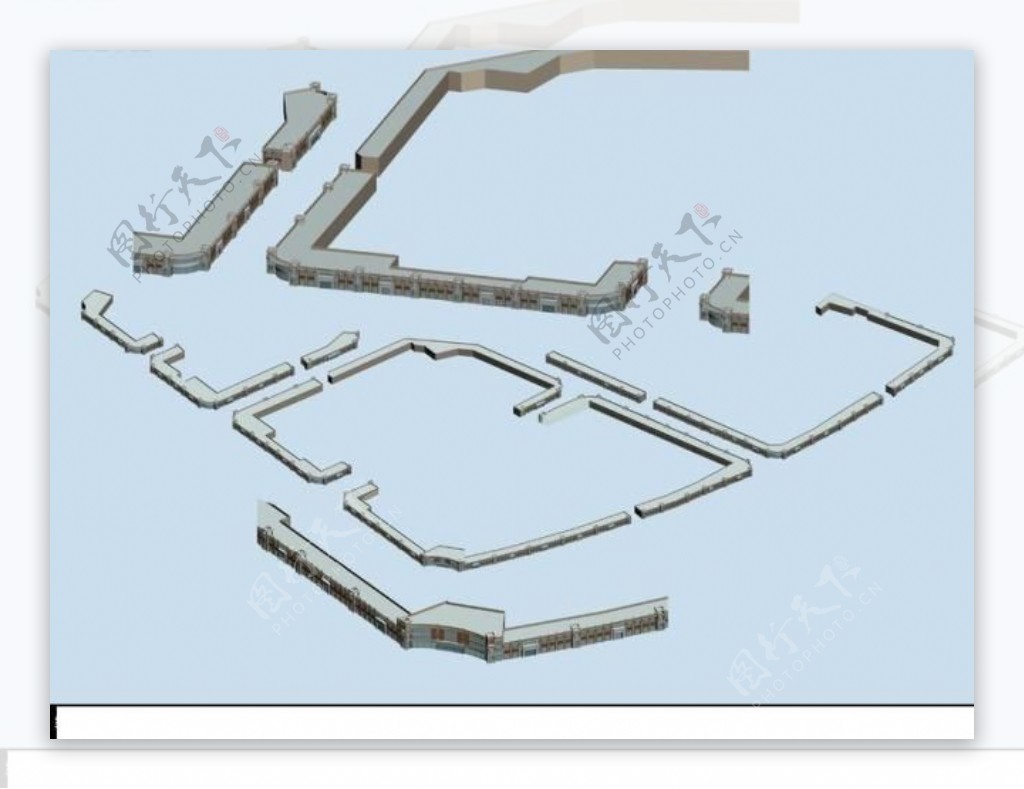 几何形商业中心建筑群3D模型设计