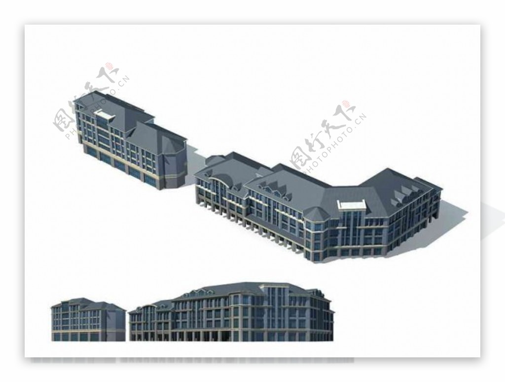 灰色商业中心建筑群3D模型设计