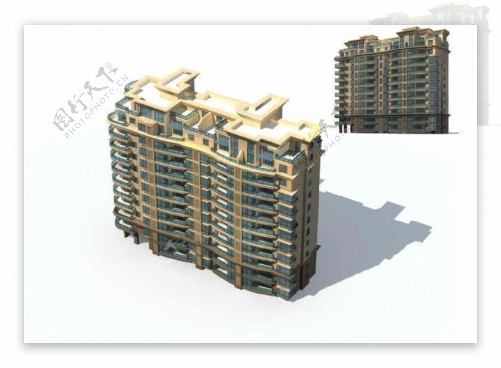 时尚现代高层住宅楼3D模型素材