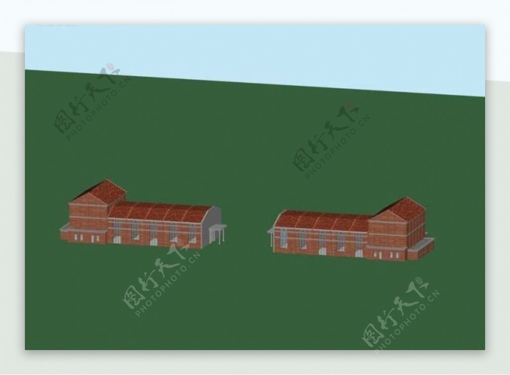 现代红顶厂房建筑3D模型图