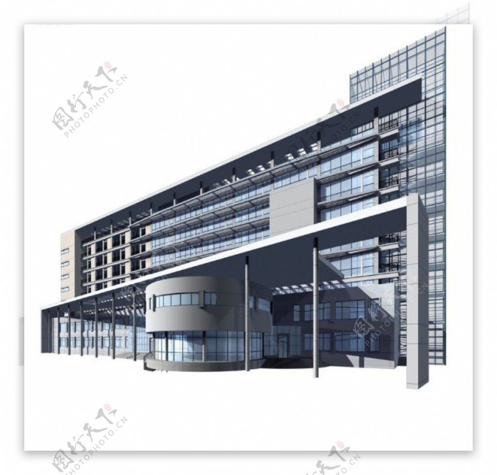 现代中心圆弧式商业大厦3D模型设计