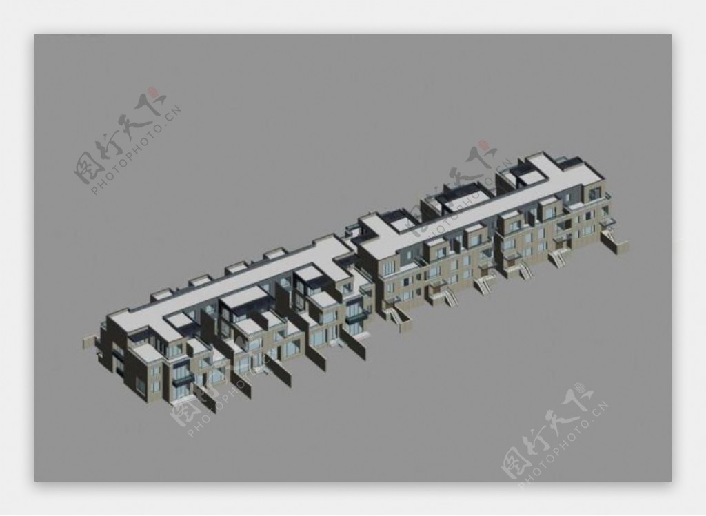 五连排别墅3D模型设计