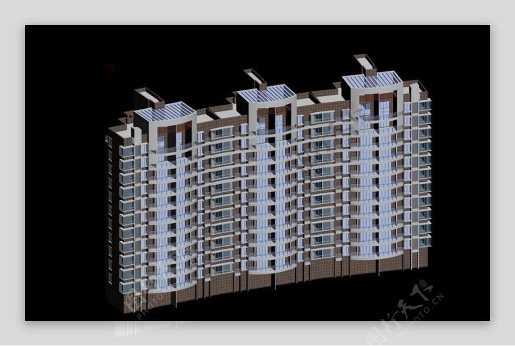 现代三联排高层建筑群3D模型图