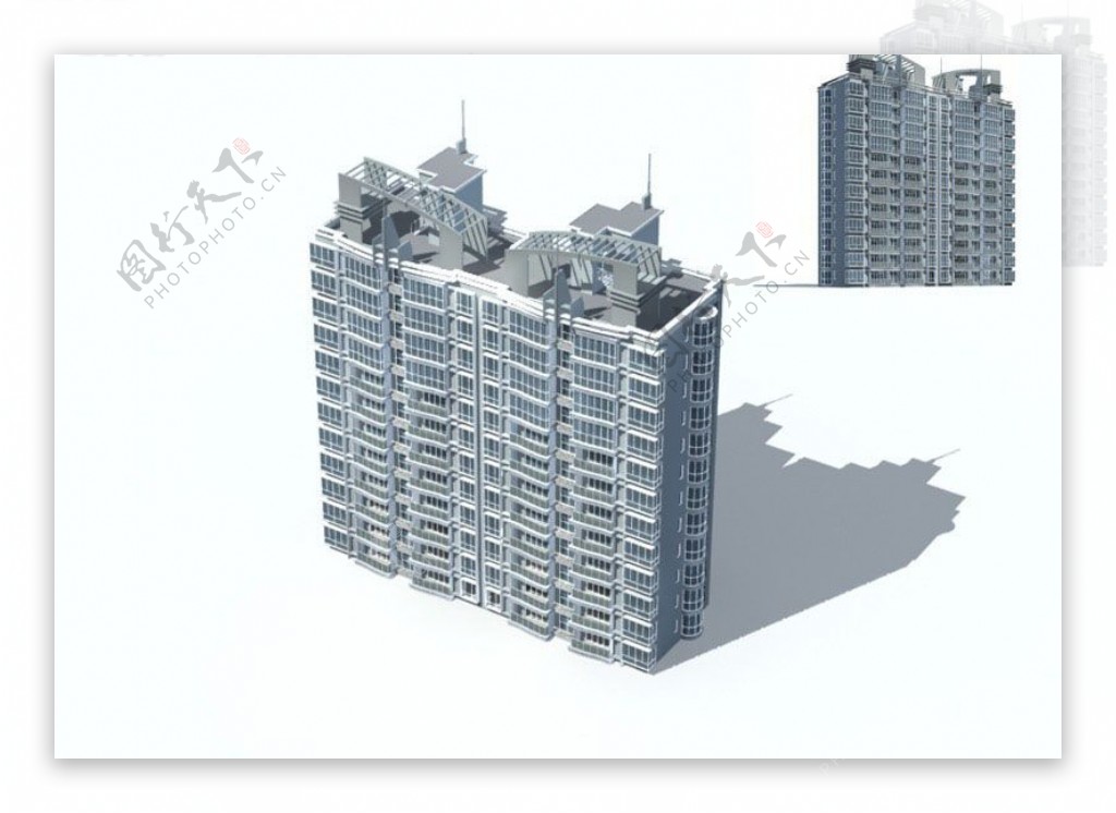 高层天台现代住宅楼建筑3D模型