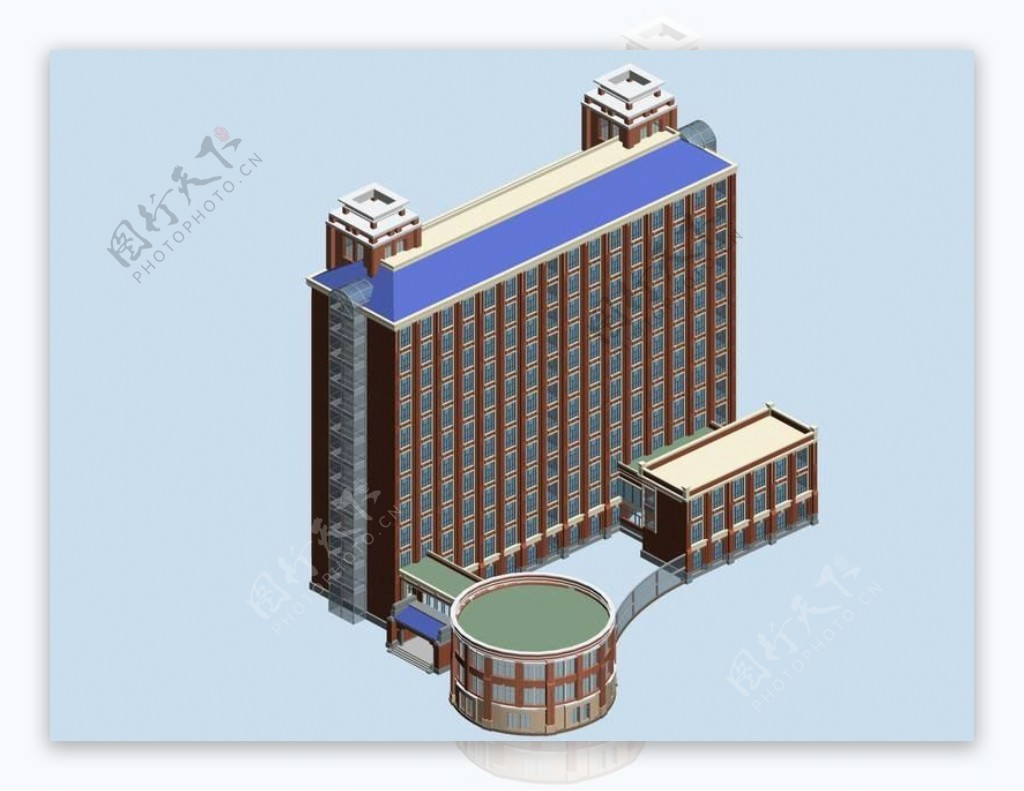 朱红色高楼3D模型