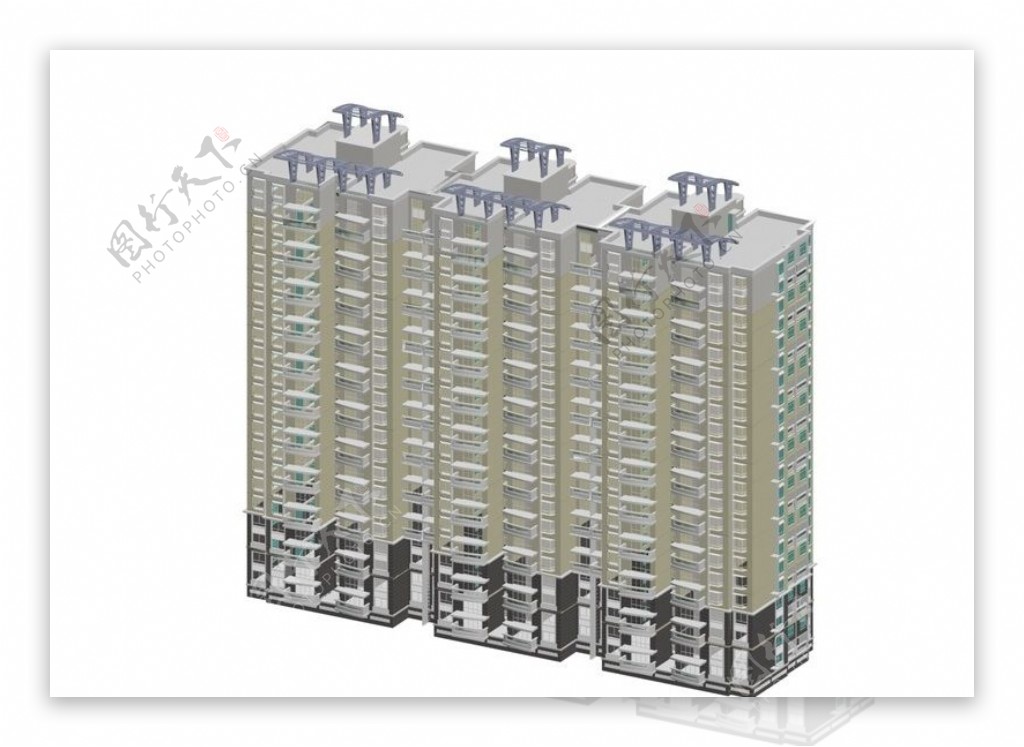 三联排塔式住宅楼模型