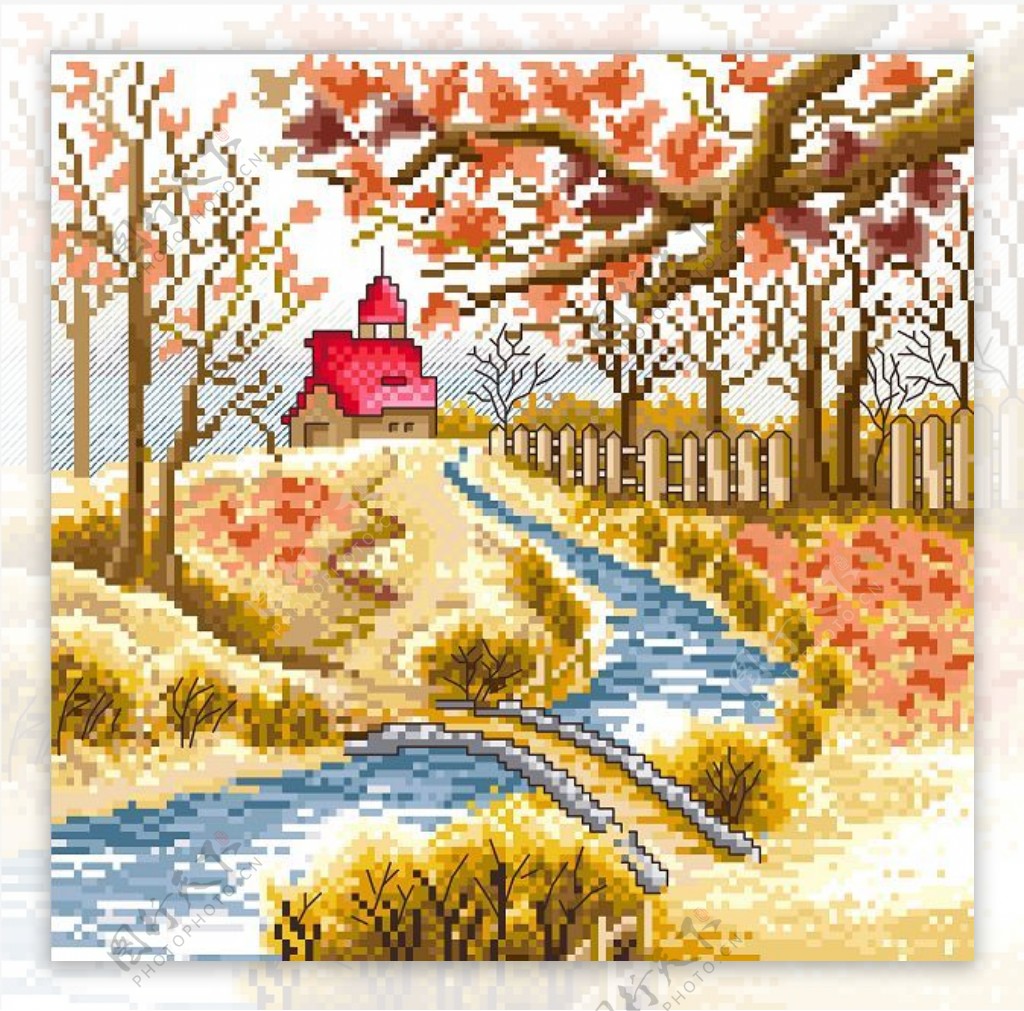 韩国风景之秋十字绣图片