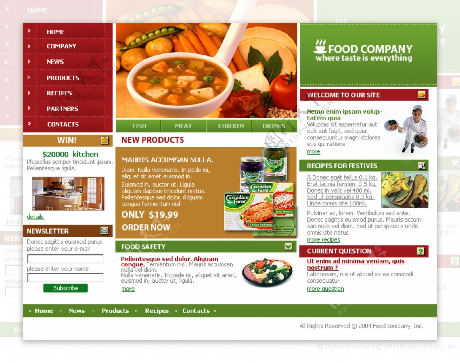 欧美肉类美食网站模板