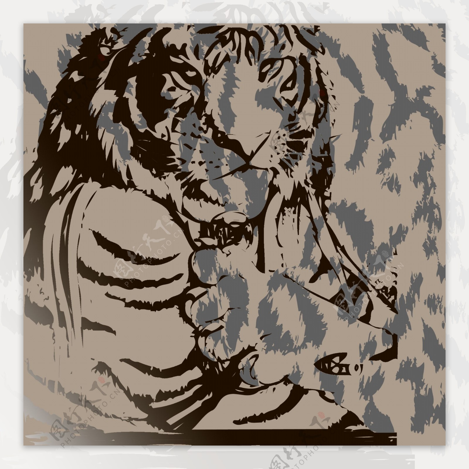 印花矢量图动物老虎豹纹色彩免费素材