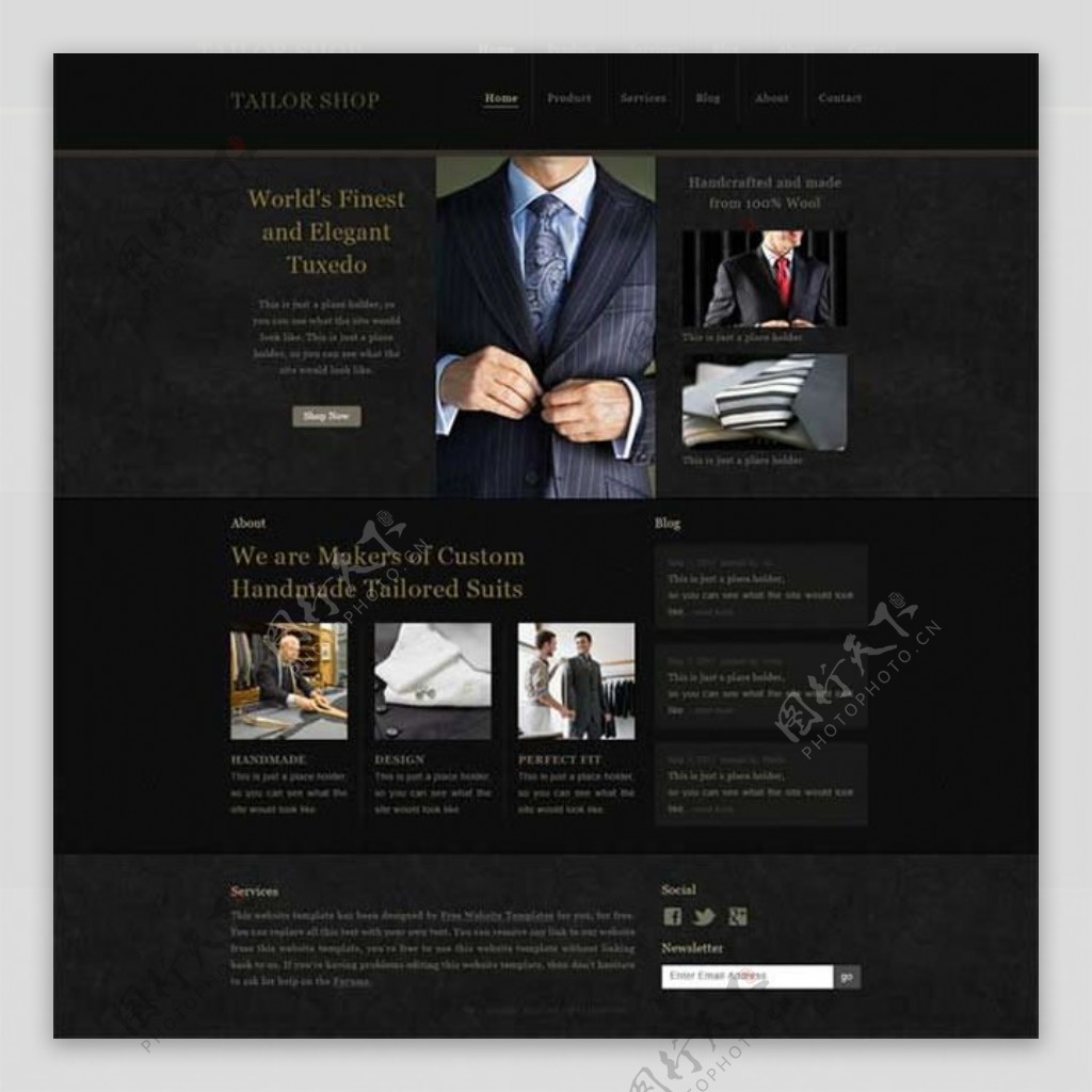 黑色风格国外商务网站模板PSD素材