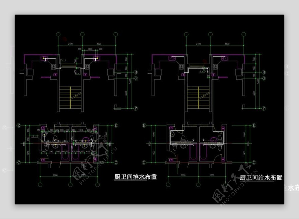 粮库住宅厨卫给排水布置图cad图纸