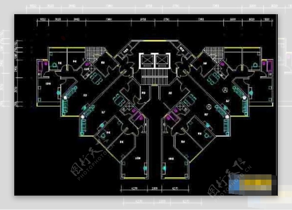 高层商住楼建筑标准层方案cad平面施工图