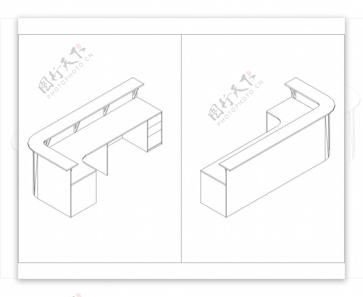 办公家具板式cad前台三维图设计素材