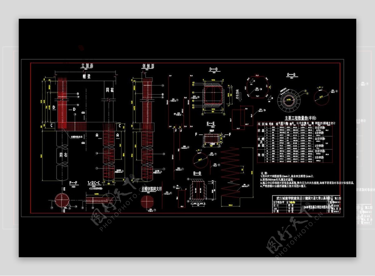 桩基及墩柱钢筋构造图cad图纸