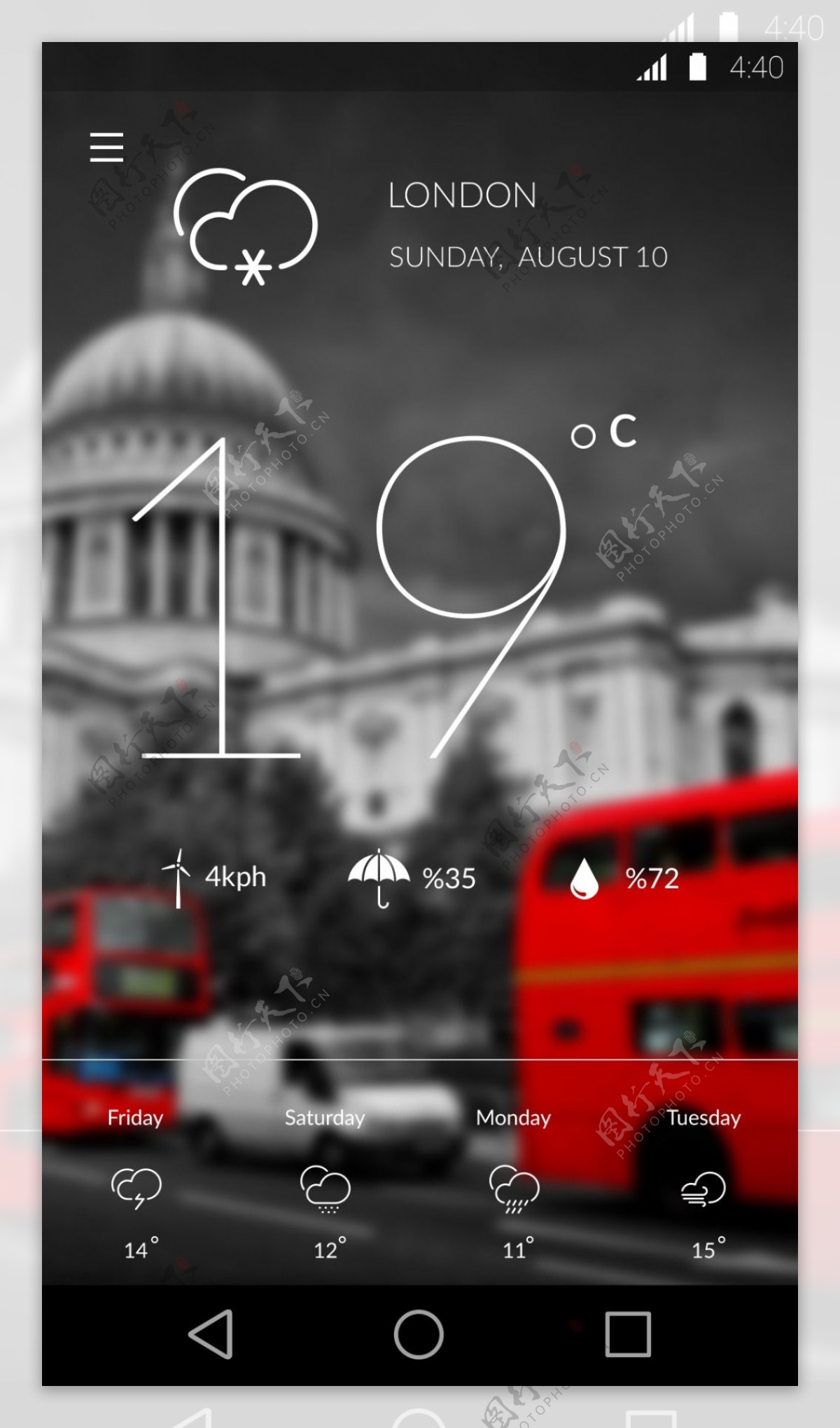 伦敦天气APP界面