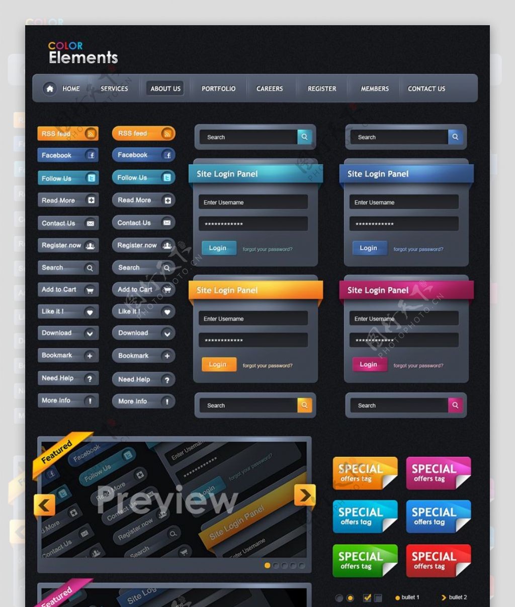 彩色网页界面元素UI素材下载界面