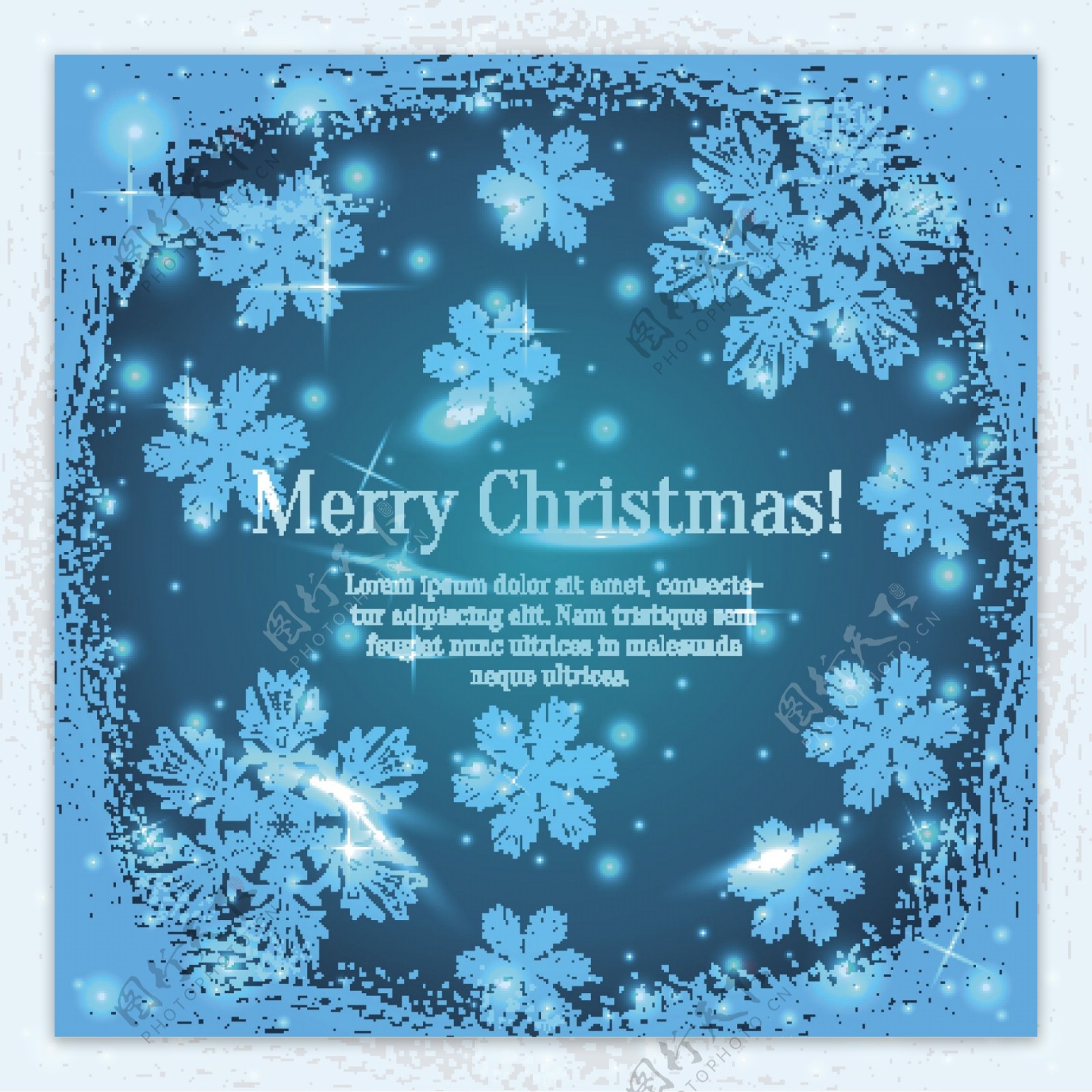 圣诞节蓝色花纹贺卡矢量素材