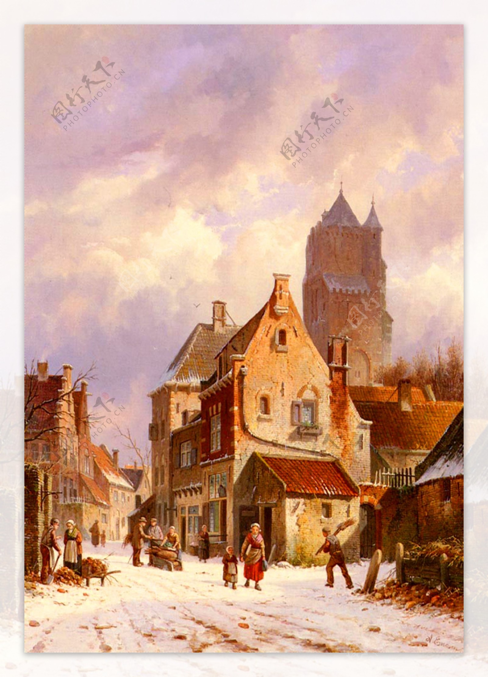 油画阿冬的街景图片