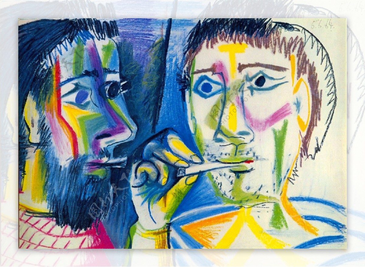 1964DeuxfumeursT鍧眅s西班牙画家巴勃罗毕加索抽象油画人物人体油画装饰画