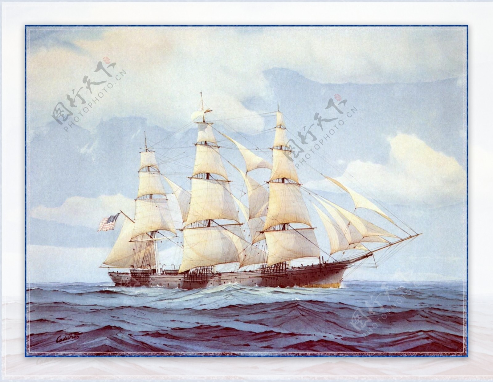 海洋三桅帆船