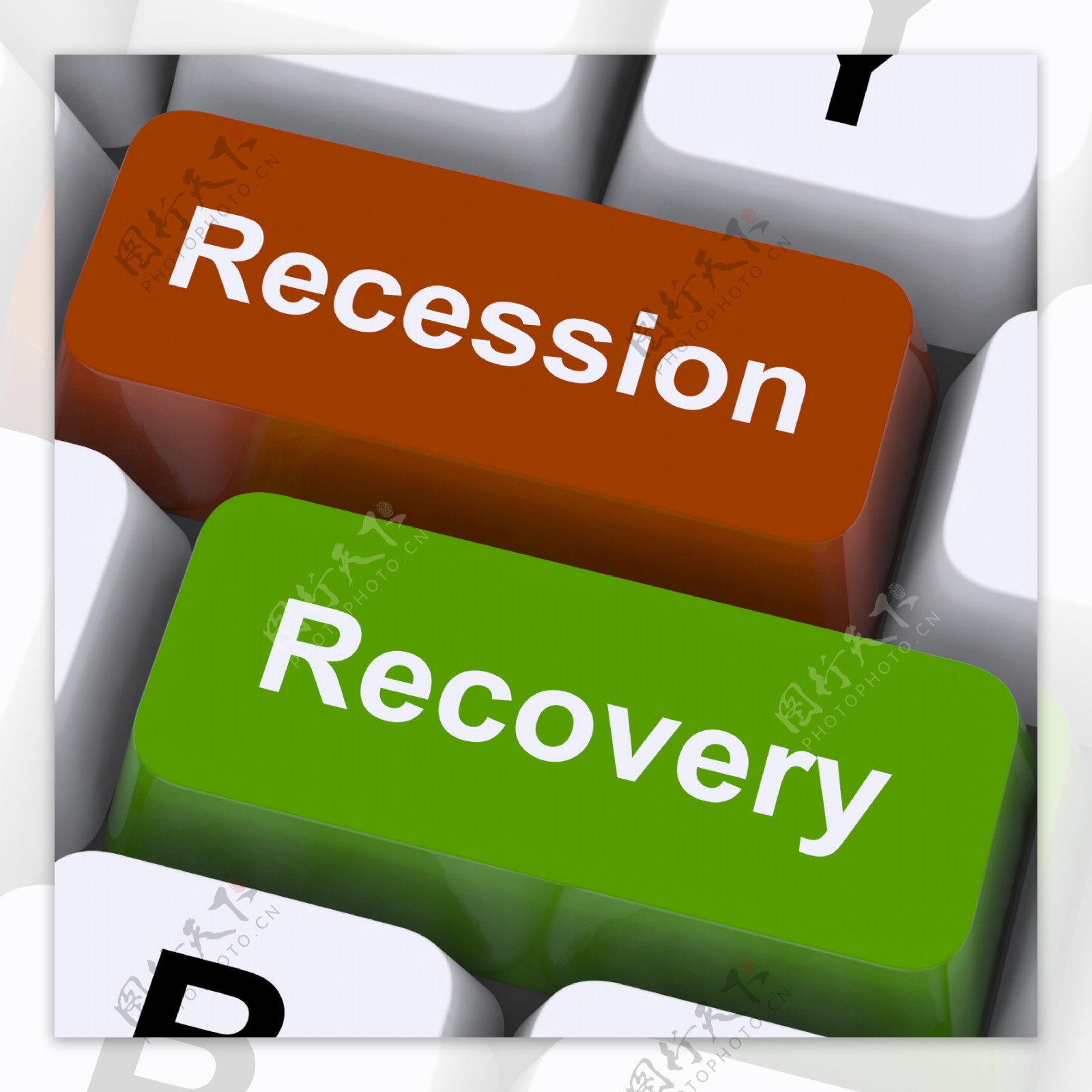 经济衰退和复苏的键显示好转或衰退