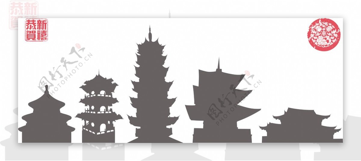 中国寺庙的剪影