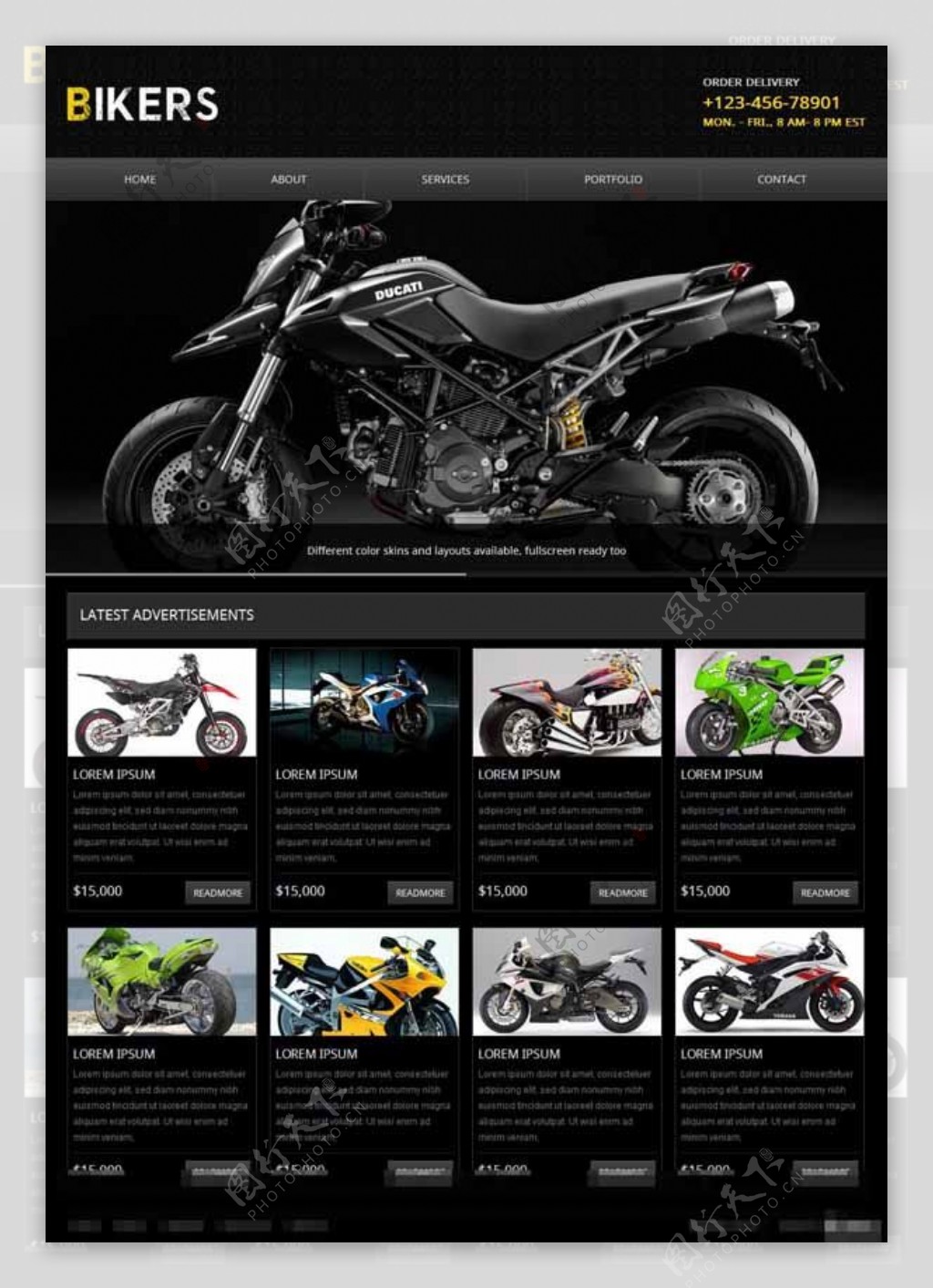 黑色越野摩托车销售网页模板