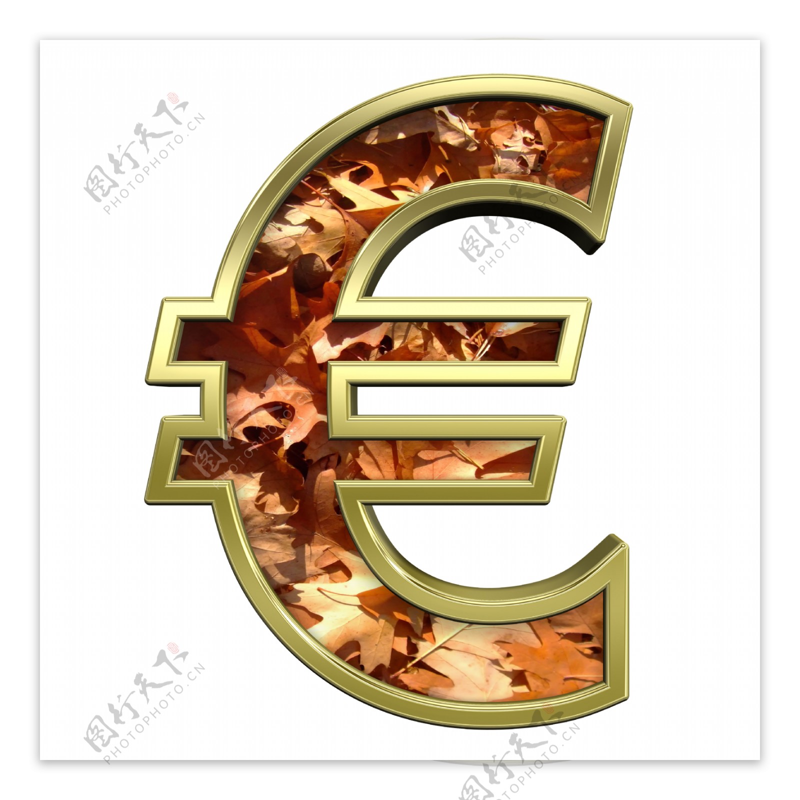 欧元符号从秋天的金色字母集