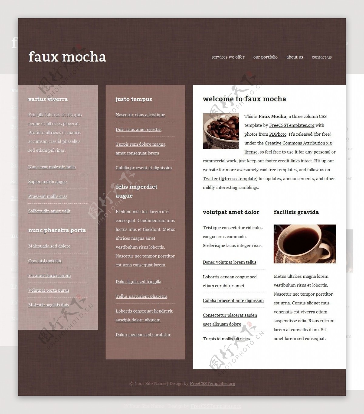 手磨摩卡咖啡三列网页模板