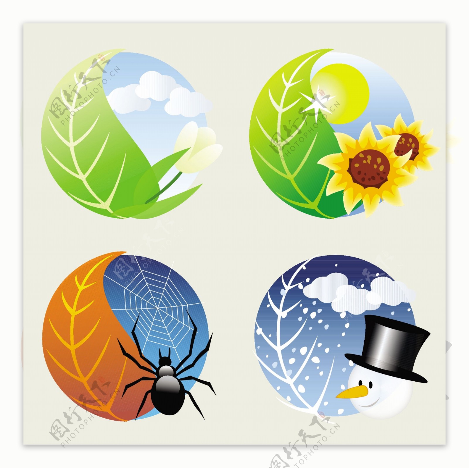 春夏秋冬四季图标矢量图片素材-编号0163420…