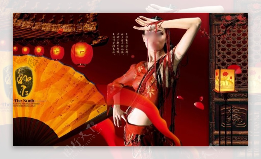 中国风海报设计扇子美女psd素材