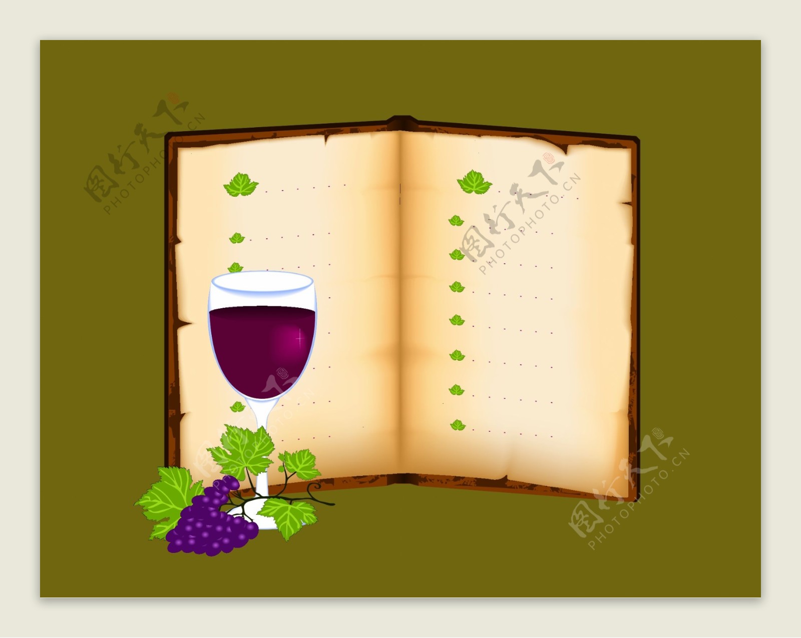 漂亮的书本与葡萄酒矢量素材