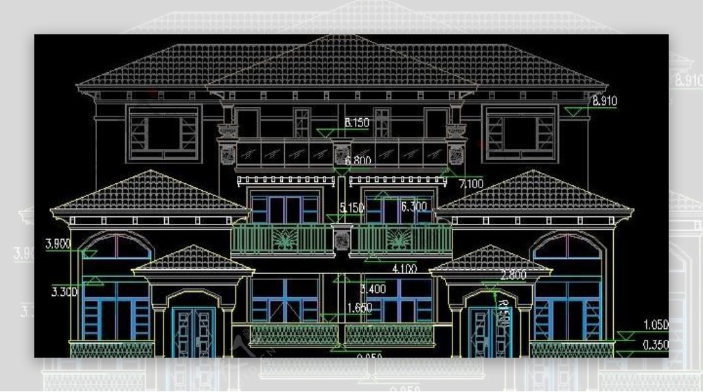 三层联排别墅建筑施工图带露台半地下室nbsp19x15