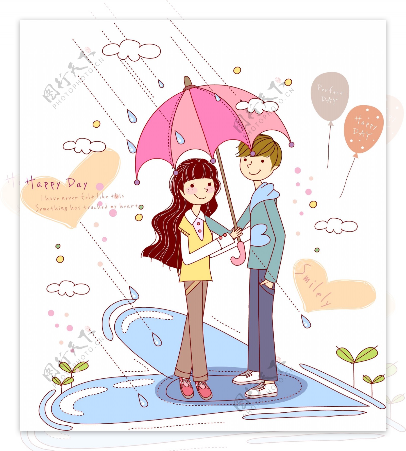 撑伞在雨中约会的情侣图片