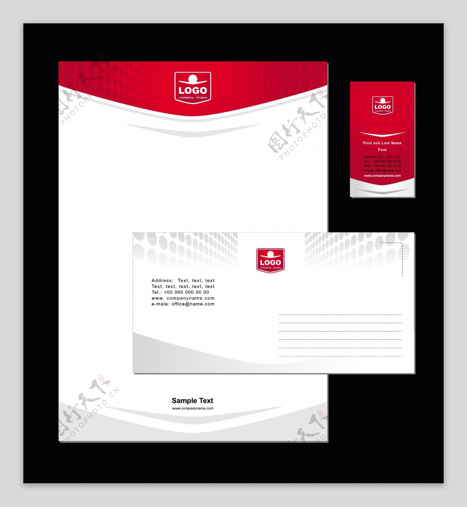 红色信纸名片设计模板企业vi