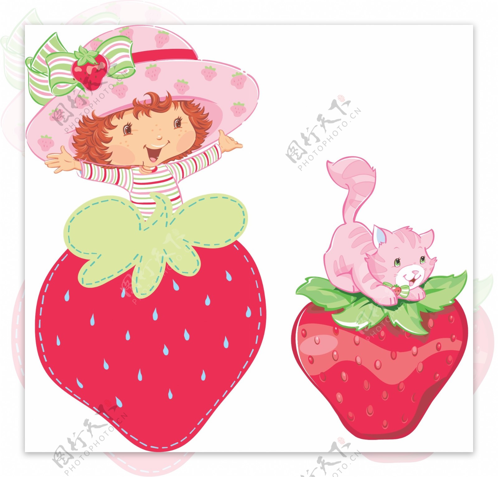 草莓上的女孩与猫