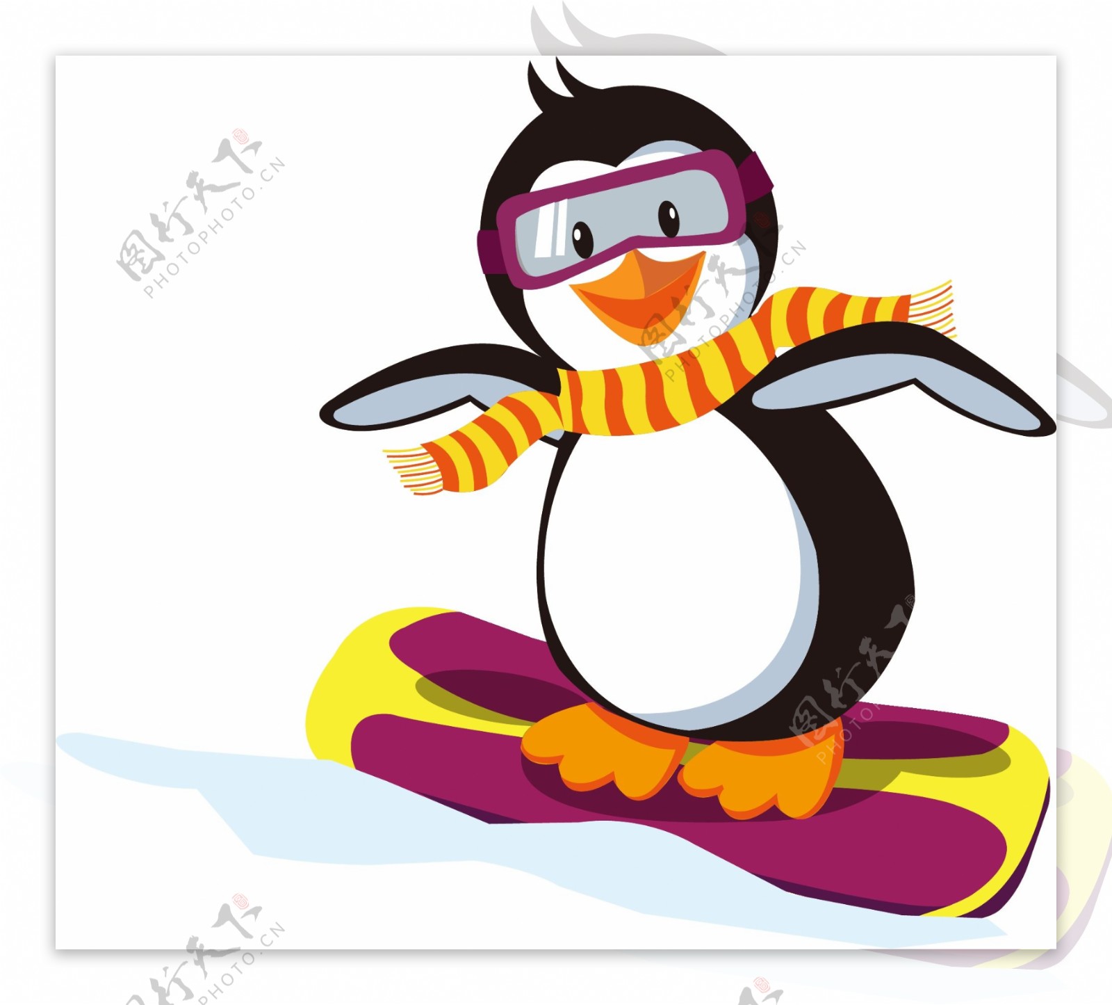 滑雪企鹅矢量图AI