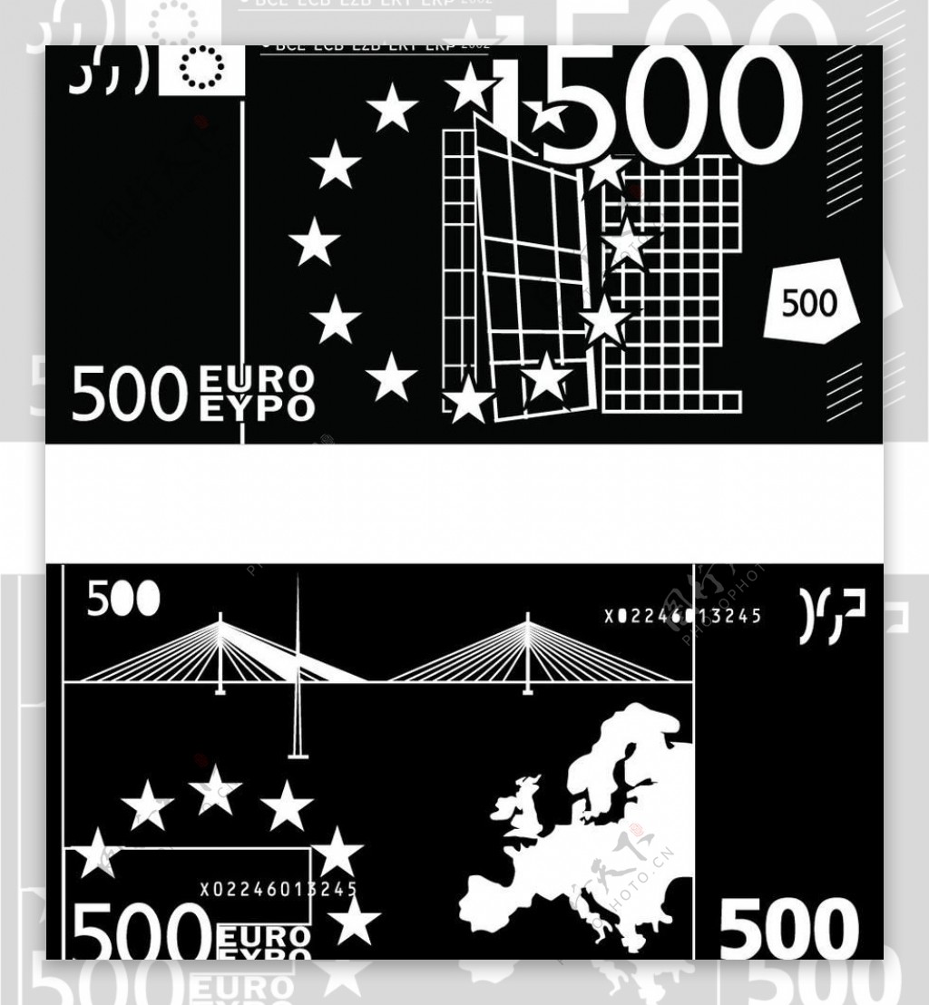 欧元正反黑白图图片