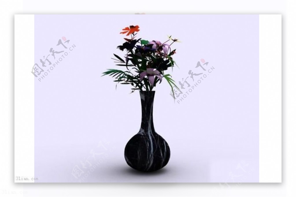 黑色花瓶插花3D模型