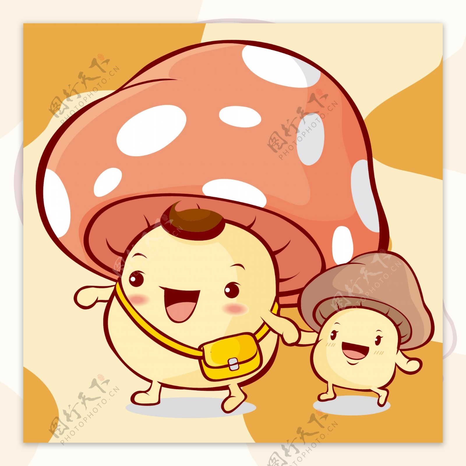 印花矢量图可爱卡通蘑菇圆点色彩免费素材