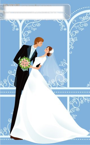 新娘新郎深情相拥矢量美丽的婚纱新娘图