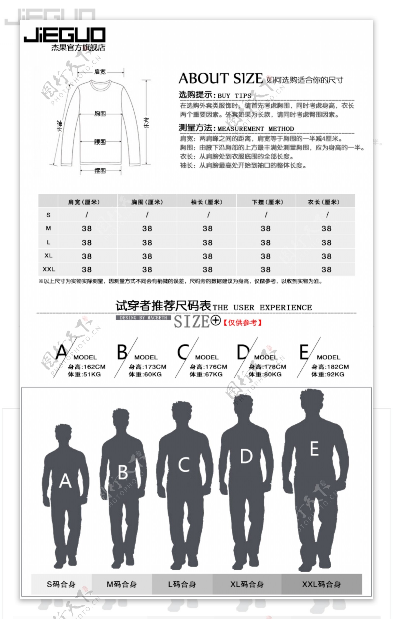 宝贝详情试穿者推荐尺码表图片