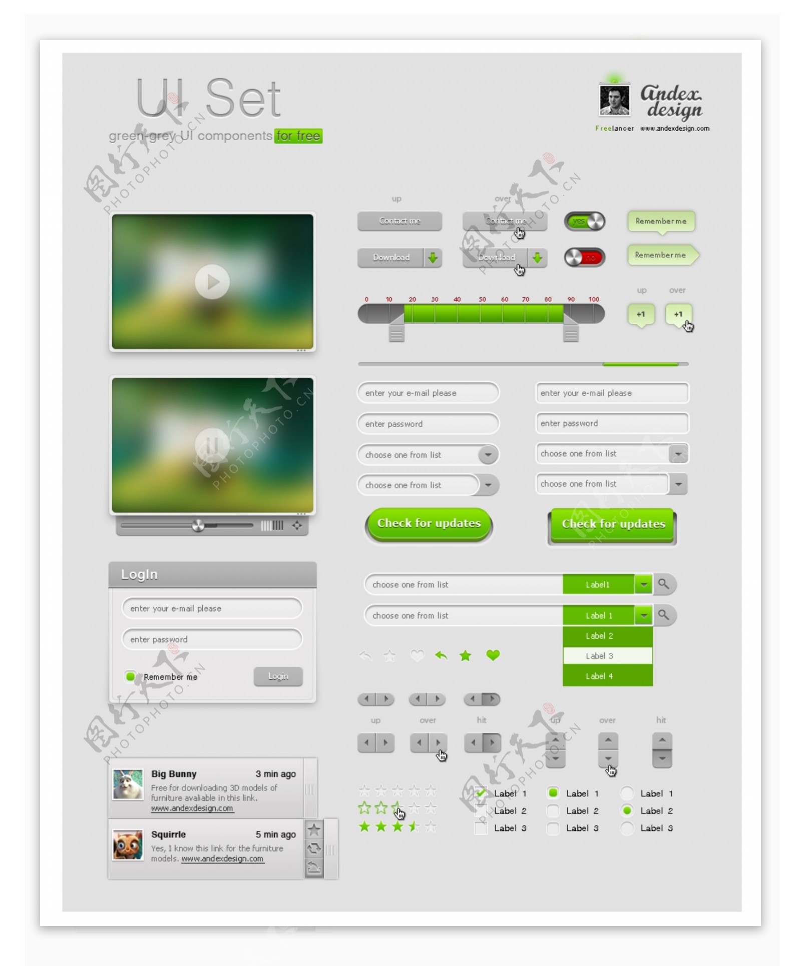 可怕的绿色WebUI元素盒PSD