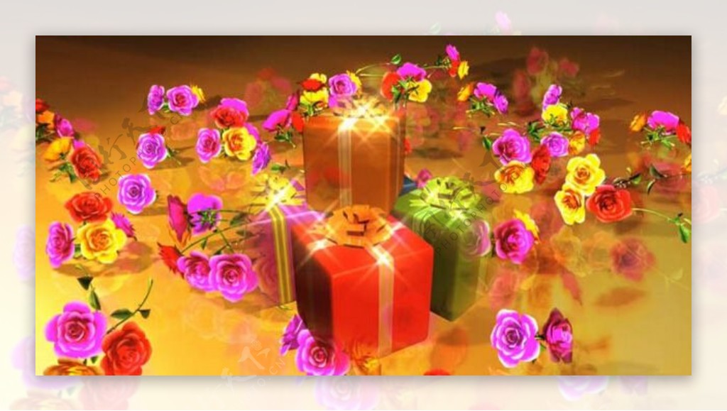 玫瑰花和礼品LED屏幕视频素材